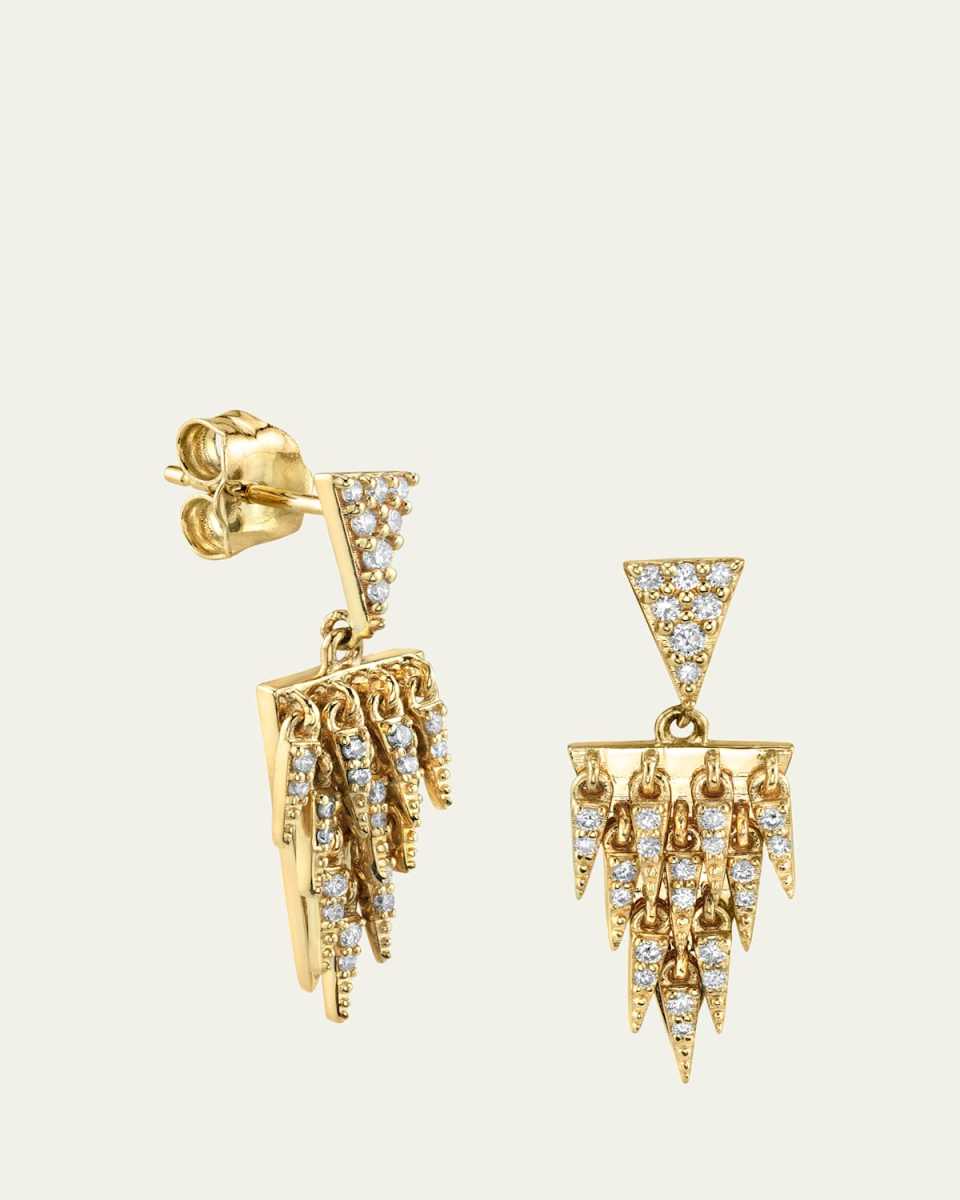 14K Gold And Diamond Fringe Triangle Drop Earrings W Triangle Top Pair